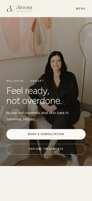 Bloom Aesthetic Clinic homepage on a phone