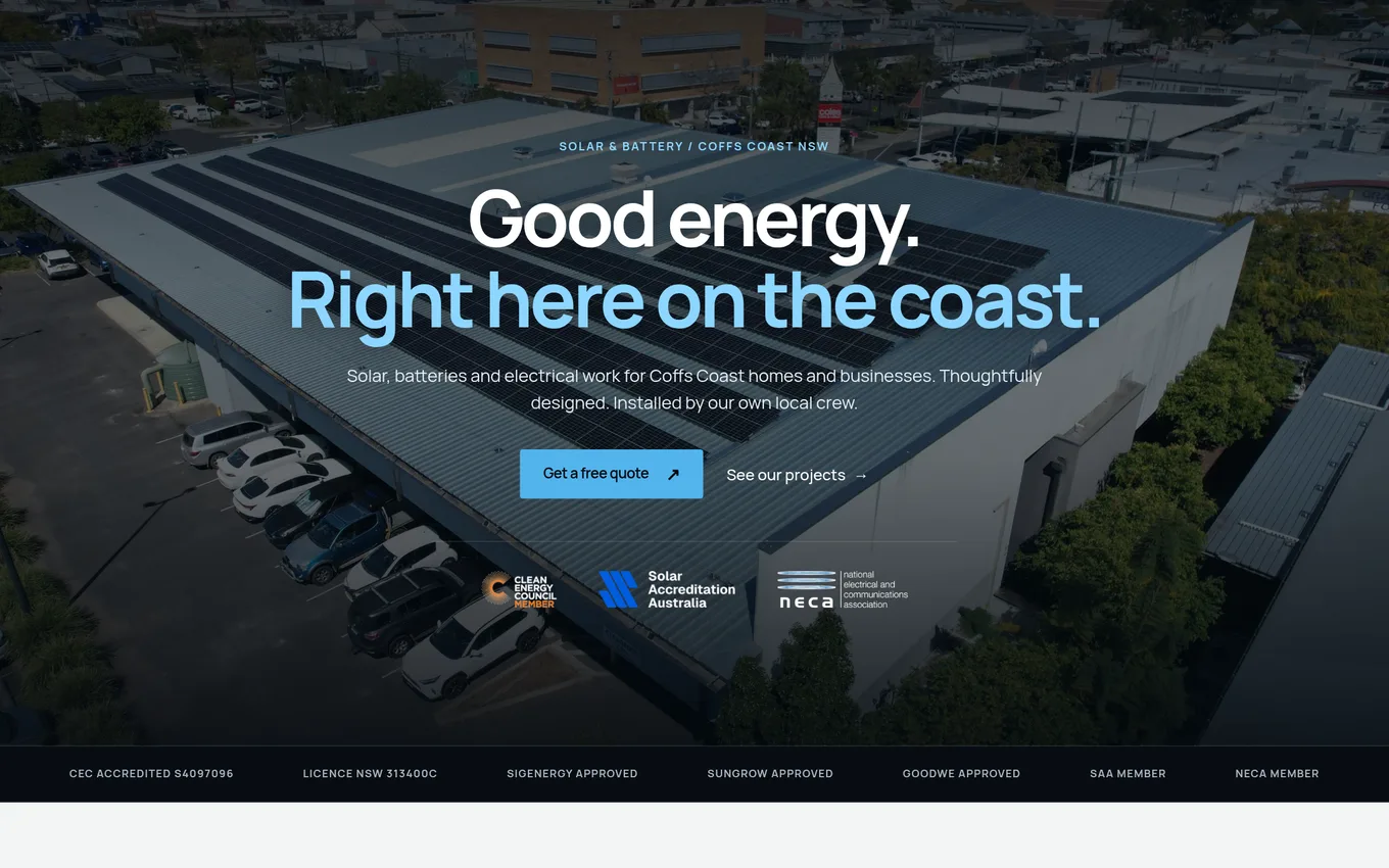 Coffs Coast Electrical homepage on desktop