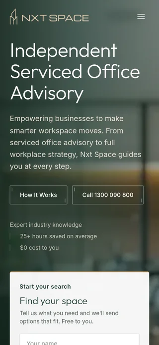 NXT SPACE homepage on a phone
