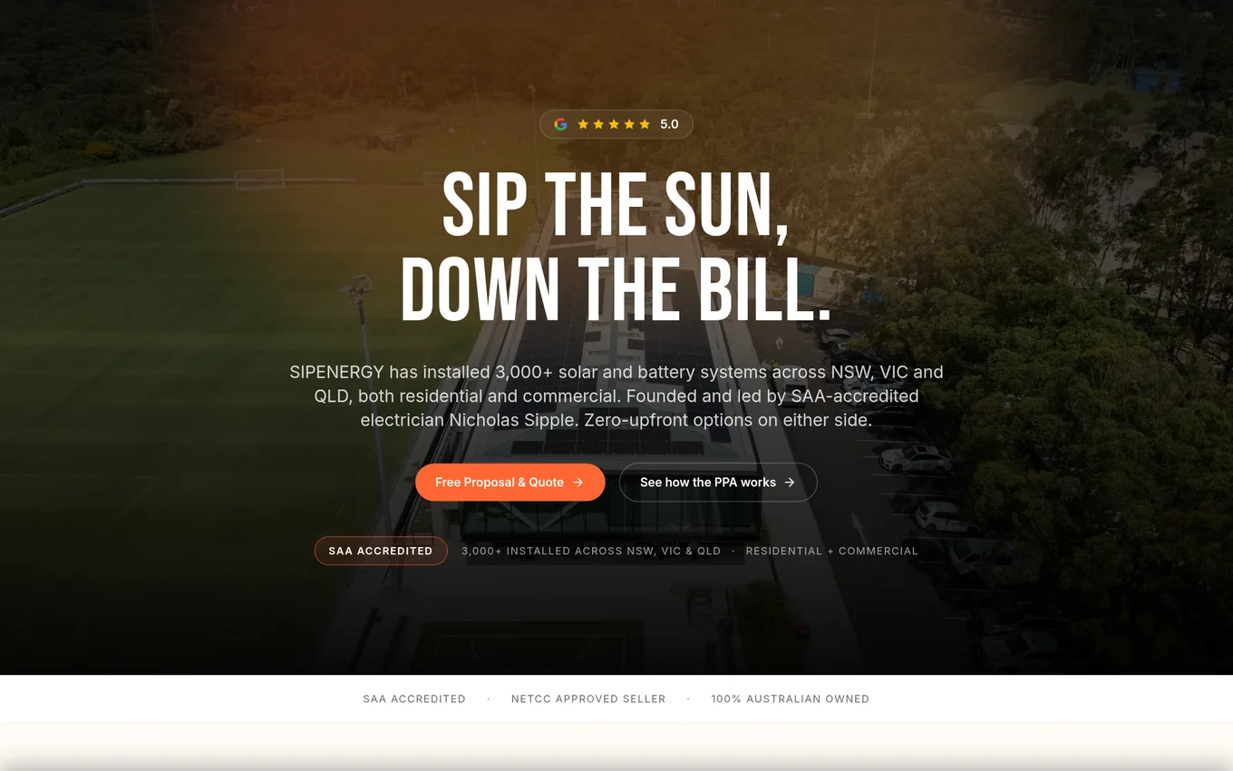 SIPENERGY homepage on desktop