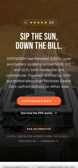 SIPENERGY homepage on a phone