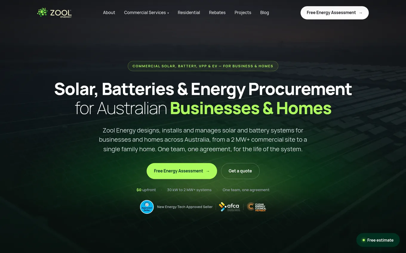 Zool Energy homepage on desktop