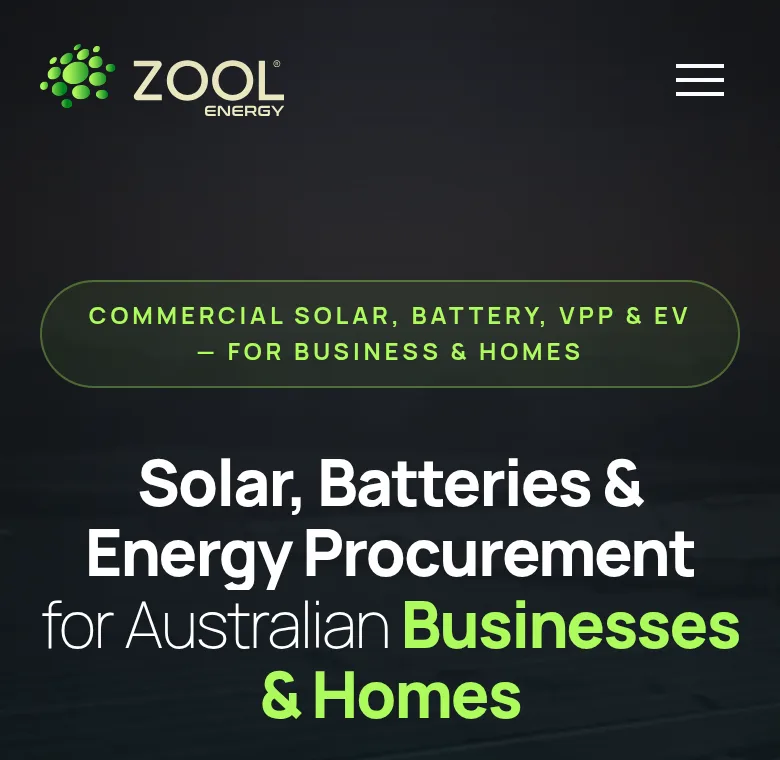 Zool Energy homepage on a phone