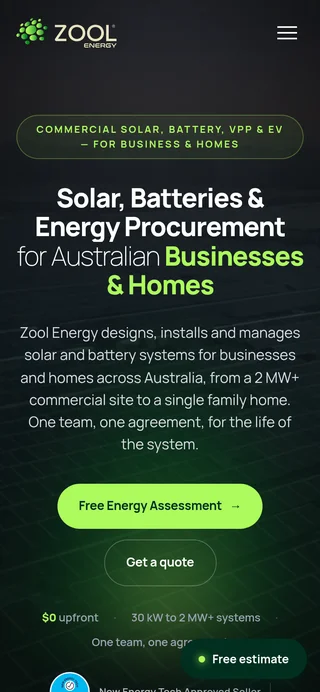 Zool Energy homepage on a phone