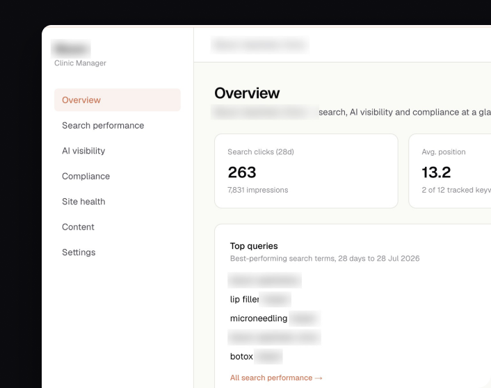 The Clinic Manager: pages, search, AI visibility and site health